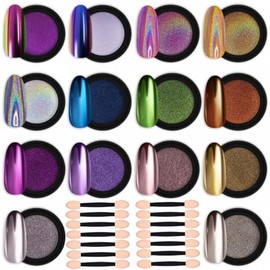 14 botes de polvos para uñas de metal cromado con efecto espejo, 14 barras de sombra de ojos, set de polvos para uñas efecto espejo