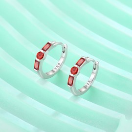 Blaniy Huggie Hoop Earrings for Women 925 Sterling Silver Garnet Half Eternity Earrings January Birthstone Jewelry Gifts for Her