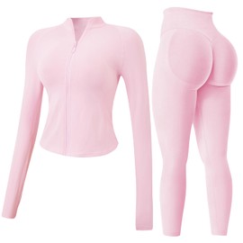 JN JANPRINT Women's 2pcs Gym Sets Tracksuit Sweatsuit Yoga Suit Long Sleeve Activewear Zip Up Top Workout Leggings Fitness Clothing