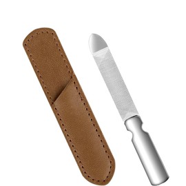 LICQIC Professional Stainless Steel Double Sided Nail File, Heavy Duty Reusable Nail File with Genuine Leather Cover for Natural Nails, Great for Home Salon or Travelling (1 PCS, S)