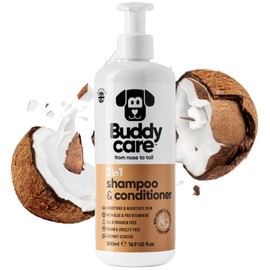 Buddycare 2-in-1 Dog Shampoo and Conditioner (500 ml) - Practical Dog Shampoo Long Hair and Puppy Shampoo with Aloe Vera and Pro-Vitamin B5 Replenishing Shampoo for All Dog Breeds