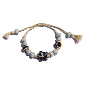 Zlanderah Turquoise Tone Ceramic Beads Tassel Bracelet for Women, Boho Bracelets for Women Trendy, Retro Jewelry Gifts