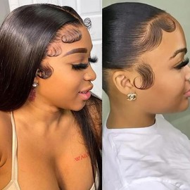 RUNRAYAY Real Edges Hair Top Swiss HD Lace Edges Hair Extensions, Soft & Natural Fake Baby Hair Edges for Black Women, Handmade Real Human Hair Pieces, Natural Black, Style 2