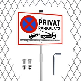 Private Parking Sign, Private Parking Sign with Post Bracket, Aluminium, 30 x 20 cm, Vehicles Will Be Towed Parking Signs Private Property (White, 70 cm Posts)