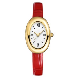 MASTOP Bracelet Watch for Women - Elegant 24mm Oval Dial Bangle Watch - Gold Jewelry Style Quartz Wristwatch - Gift for Her, Red, Elegant Vintage