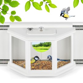 Window Bird Feeder Inside House Bird Feeder Window 180°for Viewing Rail Sliding with Locker Squirrel Proof Easy Assemble