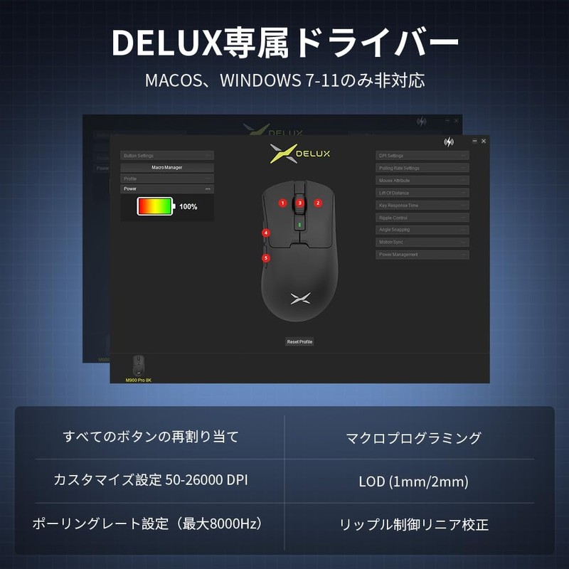 DELUX M900PRO Gaming Mouse Wireless, 8000Hz Polling Rate, 63g Light