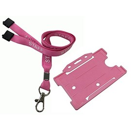 Customcard ltd® 10 x Pink Staff Lanyard Metal Dog Clip with Pink ID Card Holder