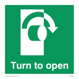 Viking Signs SA403-S85-V Right Down Arrow"Turn To Open" Sign, Vinyl, 85 mm H x 85 mm W,Green