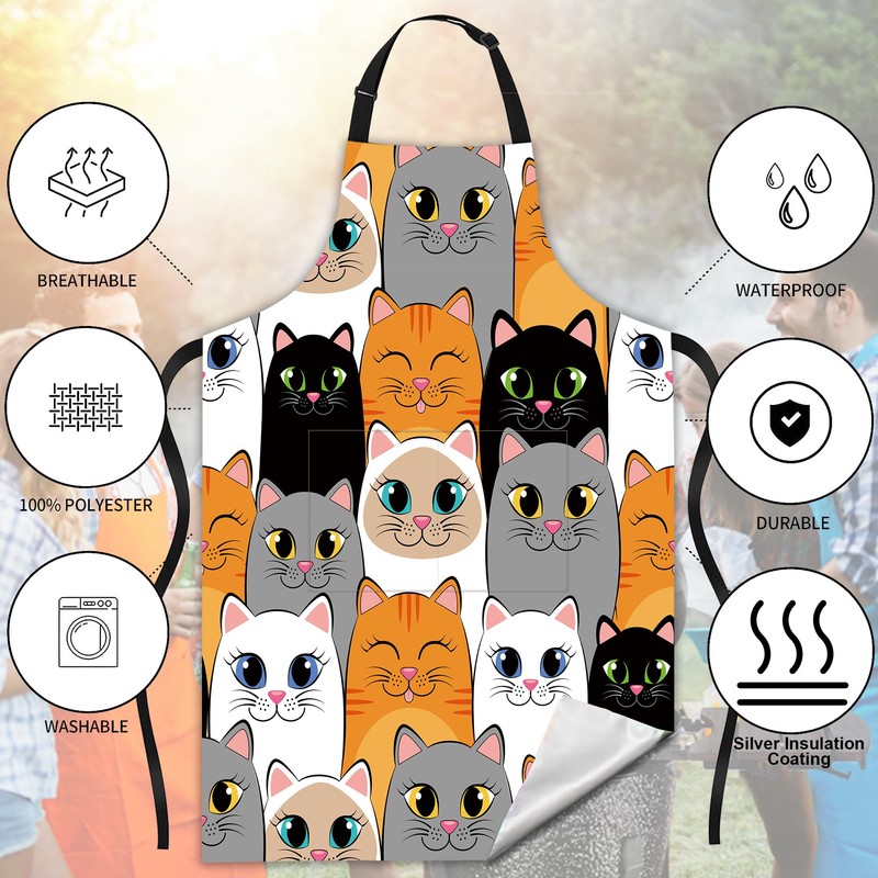 JASAKOO Cute Cartoon Cat Apron, Valentine's Day Bib Apron with