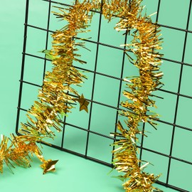 NAUZE 10M Christmas Star Tinsel Garland Christmas Tree Garland Decoration Tinsel Hanging Garland Gold Glittery Metallic Streamers (Gold)