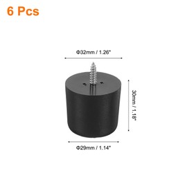 sourcing map 6 Pcs 1.26x1.18 Inch Round Rubber Furniture Feet with Screws, Washer, Non-Slip Furniture Floor Pads for Chair Table Sofa Couch Legs, Black