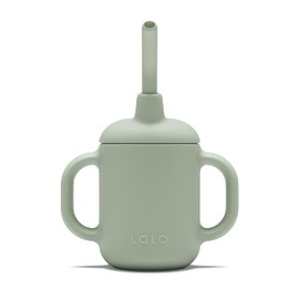 Lalo Little Cup, Non-Toxic Silicone Straw Cup with Handles - Baby and Toddler Sippy Cup - Mini Cup and Straw Training System, 4oz, Sage