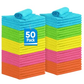 UNIMADE Microfiber Cleaning Cloth, 50PK Reusable Shop Rags Bulk Microfiber Cleaning Cloth Lint Free Cleaning Towels for Car Kitchen Automotive Bar Mechanic Restaurant Garage, 11.5"x11.5", Multicolor