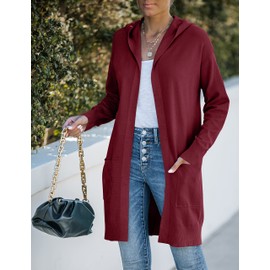 MEROKEETY Women's 2024 Long Sleeve Open Front Hoodie Knit Sweater Cardigan Outwear Burgundy