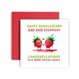Huxters Anniversary Card for Dad and Stepmum Berry Special Wedding Anniversary Happy Love ever after - 14.8cm (Dad and Stepmum Stawberry)