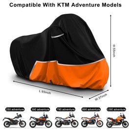 Waterproof Motorcycle Cover Compatible with KTM Adventure 250/390/790/890/1290 Model, 420D Oxford Cloth Motorcycle Cover for Snow Rain Dust Protection