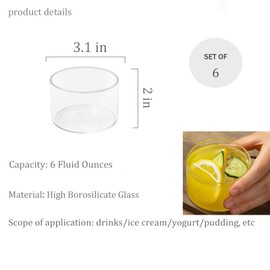 Opexscal 6 Oz Small Glass Bowls, Tasting Glasses, Clear Dessert Cups, Mini Trifle Bowls for Baking, Glass Prep Bowls, Clear Glass Bowls for Serving Dips & Sauce, Microwave & Dishwasher Safe, Set of 6