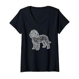 Womens Line Art Cockapoo Cockerpoo V-Neck T-Shirt