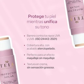 TEIA COSMETICOS Protector Solar Facial en Barra, FPS40, 100% Mineral con Color, Cobertura Alta, 4 Tonos (Muy Claro)