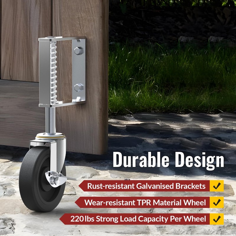 Gate Wheels with Side Brake, Spring Loaded Gate Casters for
