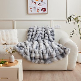 chovy Black White Blanket for Couch - Bread Grid Rabbit Plush Soft Warm Blanket for Sofa Livingroom Bedroom Dorm Decor - 50x60 Inches