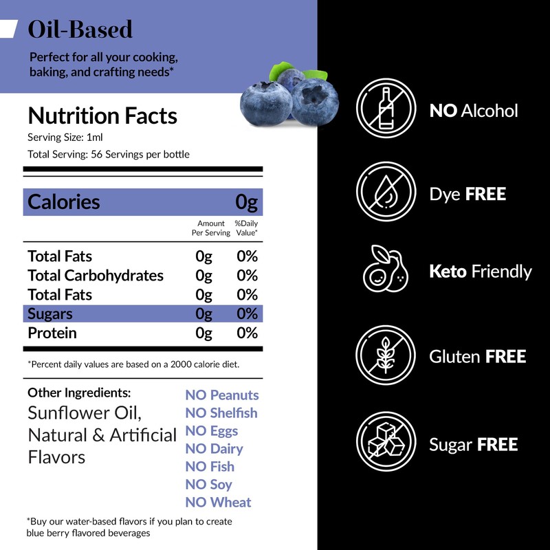 Dolce Flav Blueberry Extract - 2 Ounce Oil-Soluble Multipurpose Flavoring