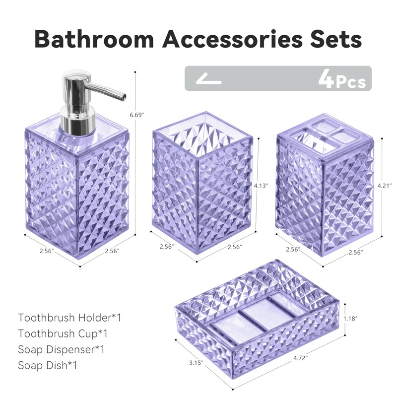 Seeatoo Bathroom Accessory Set, 4 PCS Light Purple Bathroom Accessories
