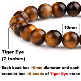 HAAMIIQII Healing Crystal Bracelet for Women Men, 10mm Natural Yellow Tiger Eye Gemstone Beaded Bracelet, Stretch Bracelet Jewelry Gifts for Birthday Mothers Fathers Day Valentine's Day Anniversary