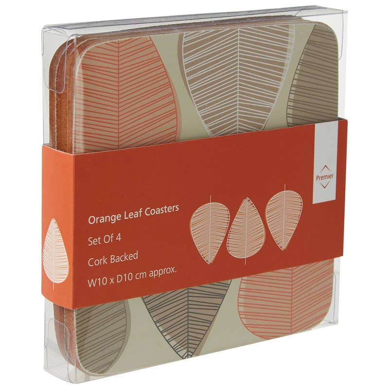 Premier Housewares 1203607 Orange Leaf Coasters - Set of 4,