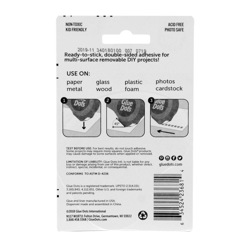 Glue Dots Removable 3/16" Square 450pc Dispenser Glue Sq RunRemovable,