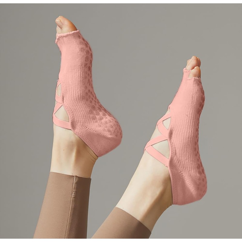 Alienjoy Women's Yoga Socks with Straps Non-Slip Grips Toeless Non-Slip