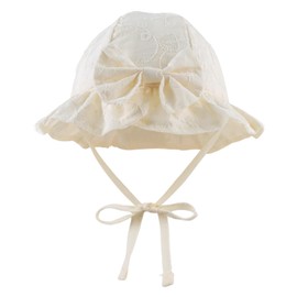 JANGANNSA Bow Baby Girls Summer Hat Flower Toddler Girls Sun Hat Cotton Breathable Infant Cap (Beige Bowknot, 3-6 Months)