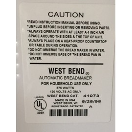 Belt for West Bend Bread Maker Models 41063 41073 only