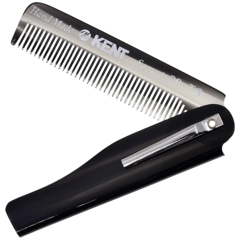 Kent 20T Handmade Folding Pocket Comb for Men, Fine Tooth