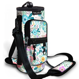 Water Bottle Carrier Bag 25/32/40oz with Pocket ,Insulated Neoprene Adjustable Shoulder Strap Water Bottle Pouch Case, Crossbody Water Bottle Holder Sling Sleeve for Girls Women, 25OZ Summer Flowers