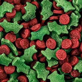 Bakeart Christmas Sprinkle Green Holly and Red Berry Christmas Cupcake Sprinkles Edible Sugar Toppers Decoration Green Red Holly Berries | 30g BA103009