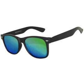 1 Pair Flat Blue-Green Mirror Reflective Colored Lens Sunglasses Black Frame Horn Rimmed