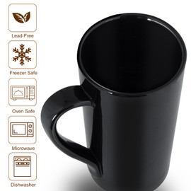 YINUOWEI 20oz Porcelain Coffee Mugs Set of 6, Large Tall Coffee Mugs with Handles, Modern Ceramic Coffee Cups for Coffee, Tea, Cocoa, Milk, Gifts for Women Men - Black