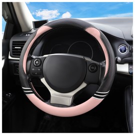 15 Inch Car Steering Wheel Cover with Anti-Slip Lining,Cute & Stylish Car Wheel Cover Car Decorations for All Seasons,PVC Leather Steering Wheel Cover Car Accessories Interior (Pink)