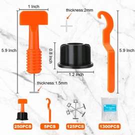 Storystore Tile Leveling System Kit, 250 PCS 1/16'' Levelers, 1300 PCS Spacer Clips and 125 Steel Wedges and 5 Wrenches, Reusable Tile Spacers Leveling System for Walls & Floors Installation