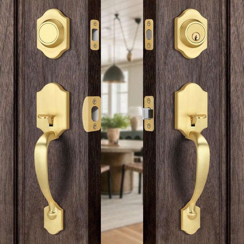 LOQRON Double Front Door Handle Set with Dummy and Deadbolt,