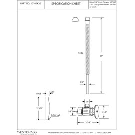 Westbrass D105K20-62 5/8" x 3/8" OD x 20" Corrugated Riser Supply Line Kit with 1/4-Turn Round Handle Angle Supply Shut Off Valve for Faucet and Toilet, Matte Black