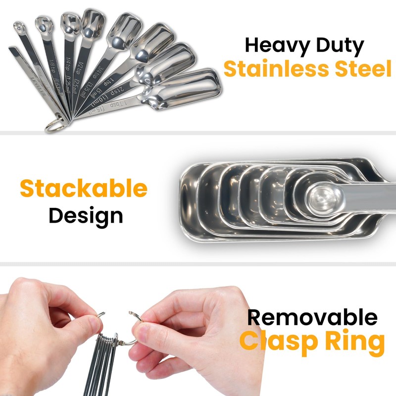 Stainless Steel Measuring Spoons Set of 14 with Leveler, Rectangular