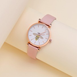 WOCCI 22mm Elegant Leather Watch Strap for Ladies with Rose Gold Buckle (Light Pink)