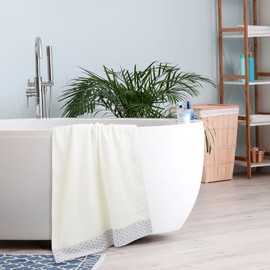 PiccoCasa Bath Towels Set of 2, 100% Combed Cotton 600 GSM Luxury Towels-27" x 54", Soft Highly Absorbent for Bathroom Wash Shower Towels Beige 2 Pcs