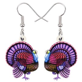 BONSNY Acrylic Thanksgiving Cartoon Turkey Chicken Earrings Drop Dangle Jewelry For Women Kids Charms Gifts (Purple)