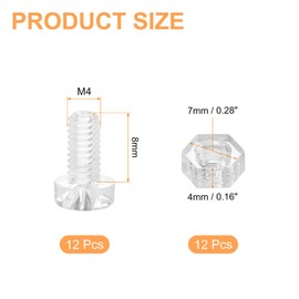 uxcell 12Set Clear Acrylic Screws Kit, M4 x 8mm Round Head Phillips Bolts with Hex Nuts, Bolts and Nuts Kit for Machine Accessories Electronic Equipment DIY Crafts