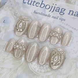 Wedding Pearl Handmade Nail Tips - Almond S / 웨딩 진주 수제네일팁 - 아몬드S