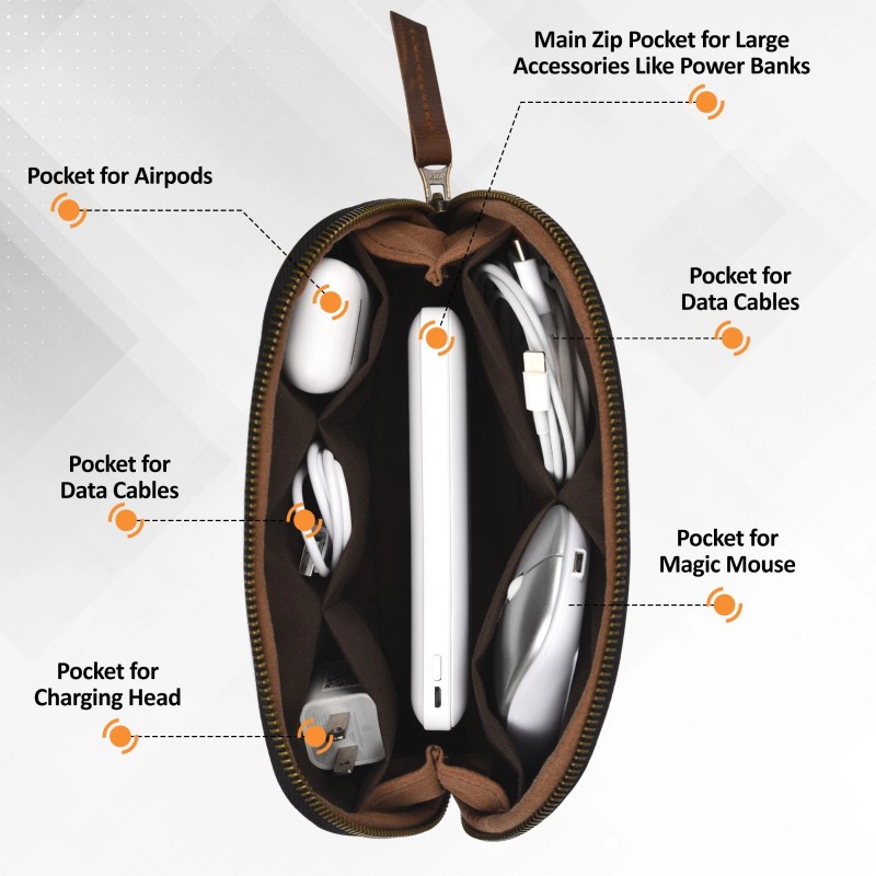 NUTUCH Leather Tech Pouch for Cables Chargers Phone | Tech